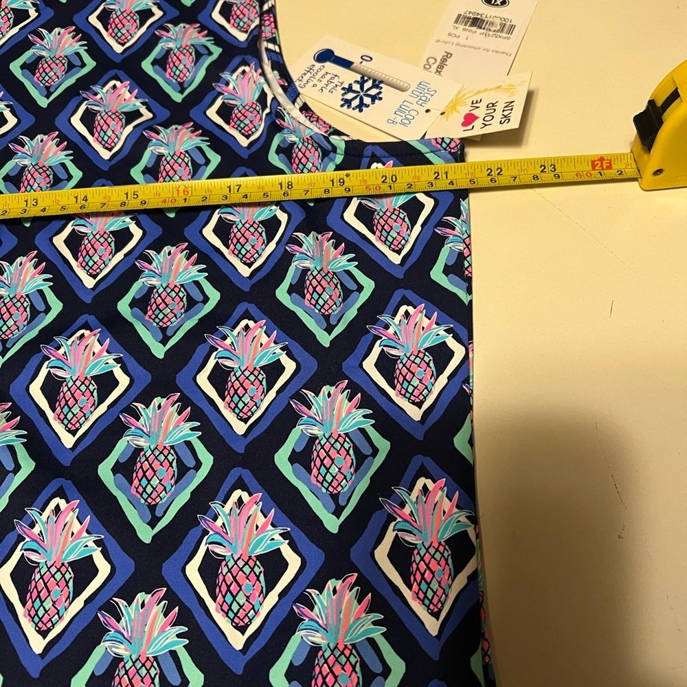 Lulu-B Pineapple Print Sleeveless Quarter-Zip Top UPF 50+ Cooling Fabric XL NWT - Picture 7 of 9